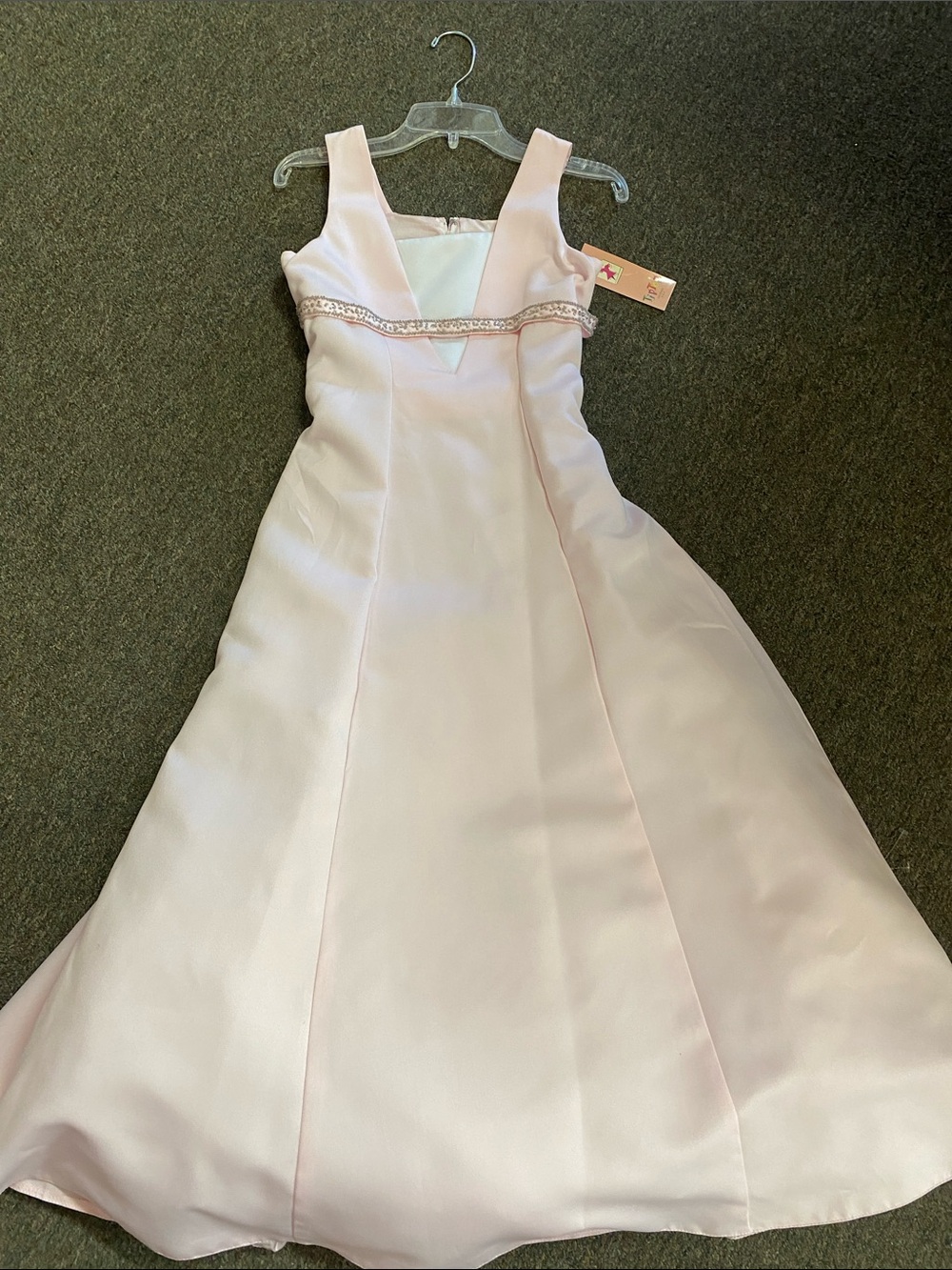 Girls' Pink Satin Party Dress with Beaded Waist